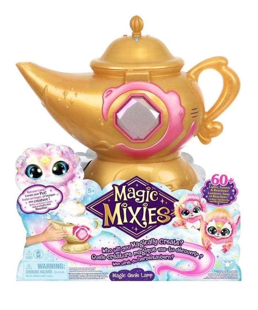 Magic Mixies Magic Genie Lamp with Interactive 8" Pink Plush Toy and 60+ Sounds & Reactions. Unlock a Magic Ring and Reveal a Pink Genie from The Real Misting Lamp. Gifts for Kids, Ages 5+