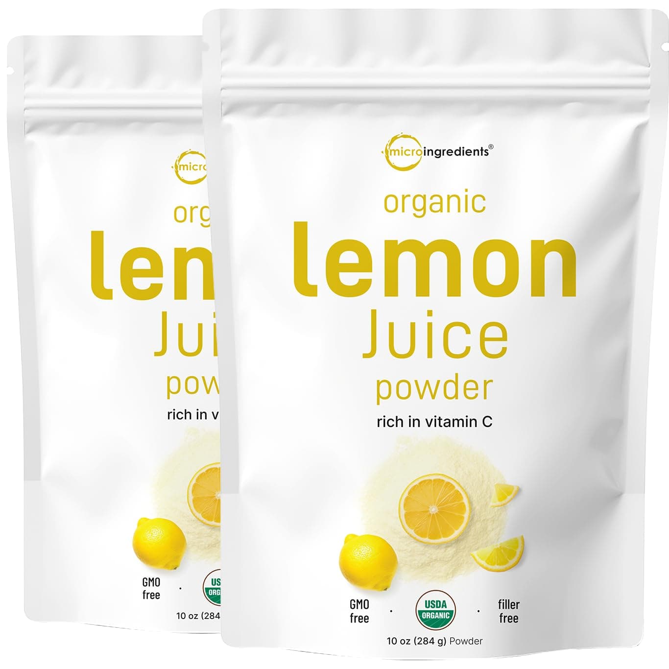 Micro Ingredients Organic Lemon Juice Powder 2 Pack | Cold-Pressed Lemon Source | Natural Vitamin C | No Sugar or Additives | Great for Drinks, Smoothies & Beverages | Non-GMO, Vegan Friendly