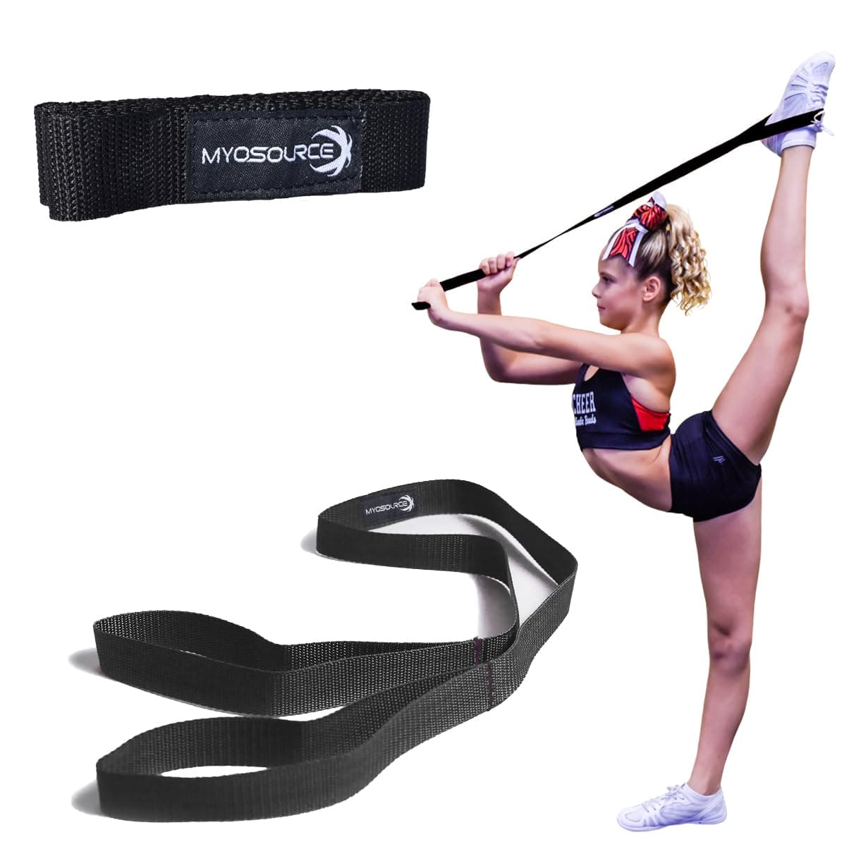 Myosource Kinetic Bands Cheerleading Flexibility Stunt Strap - Improve Stretching and Stunts for Cheer Dance Gymnastics & Physical Therapy – Stocking Stuffers Present for Kids Girls Adults - 12 Colors