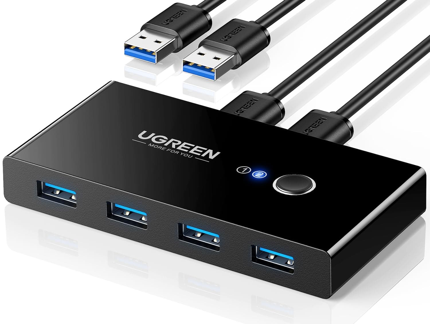 UGREEN USB KVM Switch Selector USB 3.0 Splitter 2 Computers Sharing 4 Devices 2 In 4 Out Switcher Box Hub for Mouse, Keyboard, Scanner, Printer, One-Button Switch, 2 Pack A to A Cable 1.5M