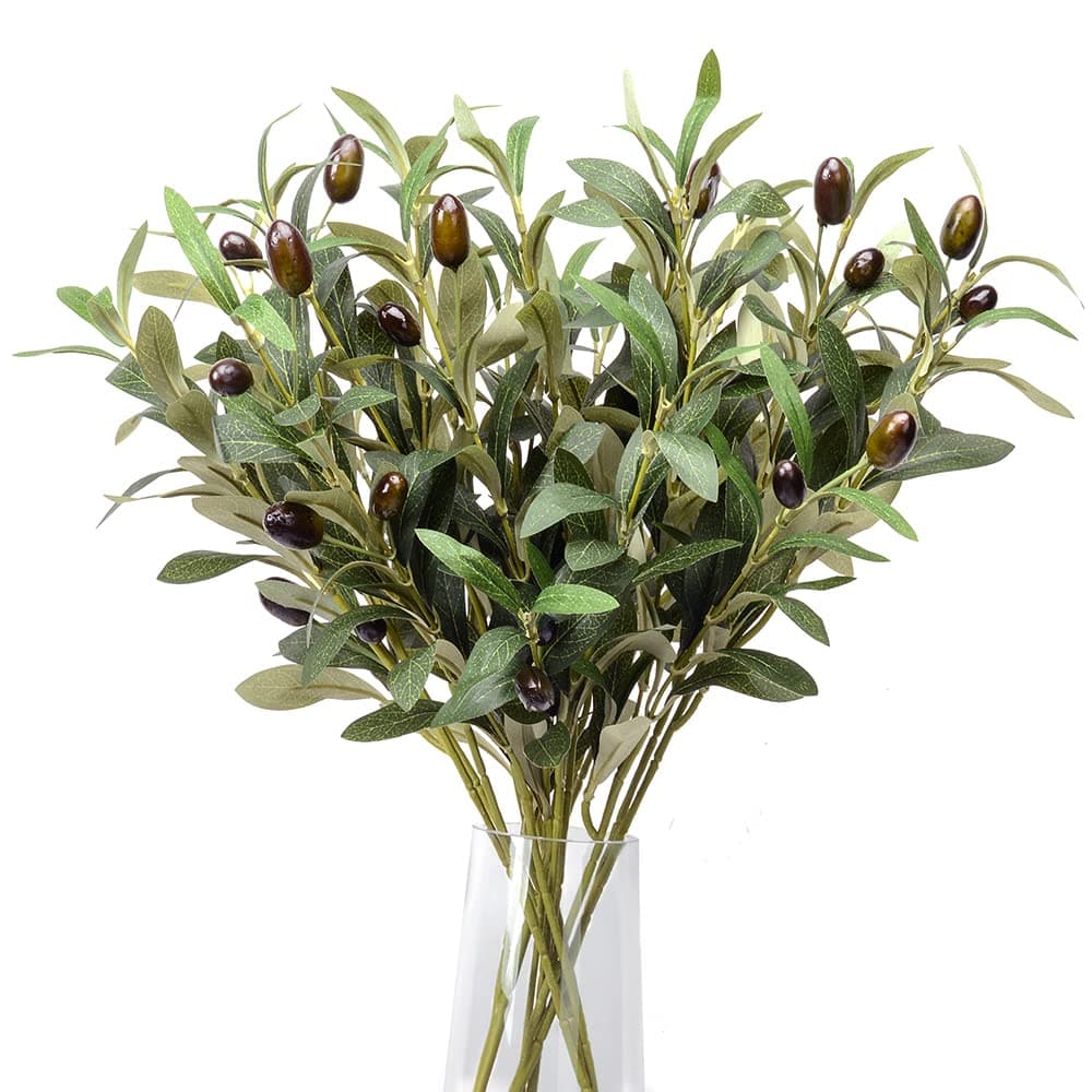 DVGUN 5 Pack Olive Branches Artificial Plants Greenery Stems Olive Leaves Fake Fruits Silk Plants