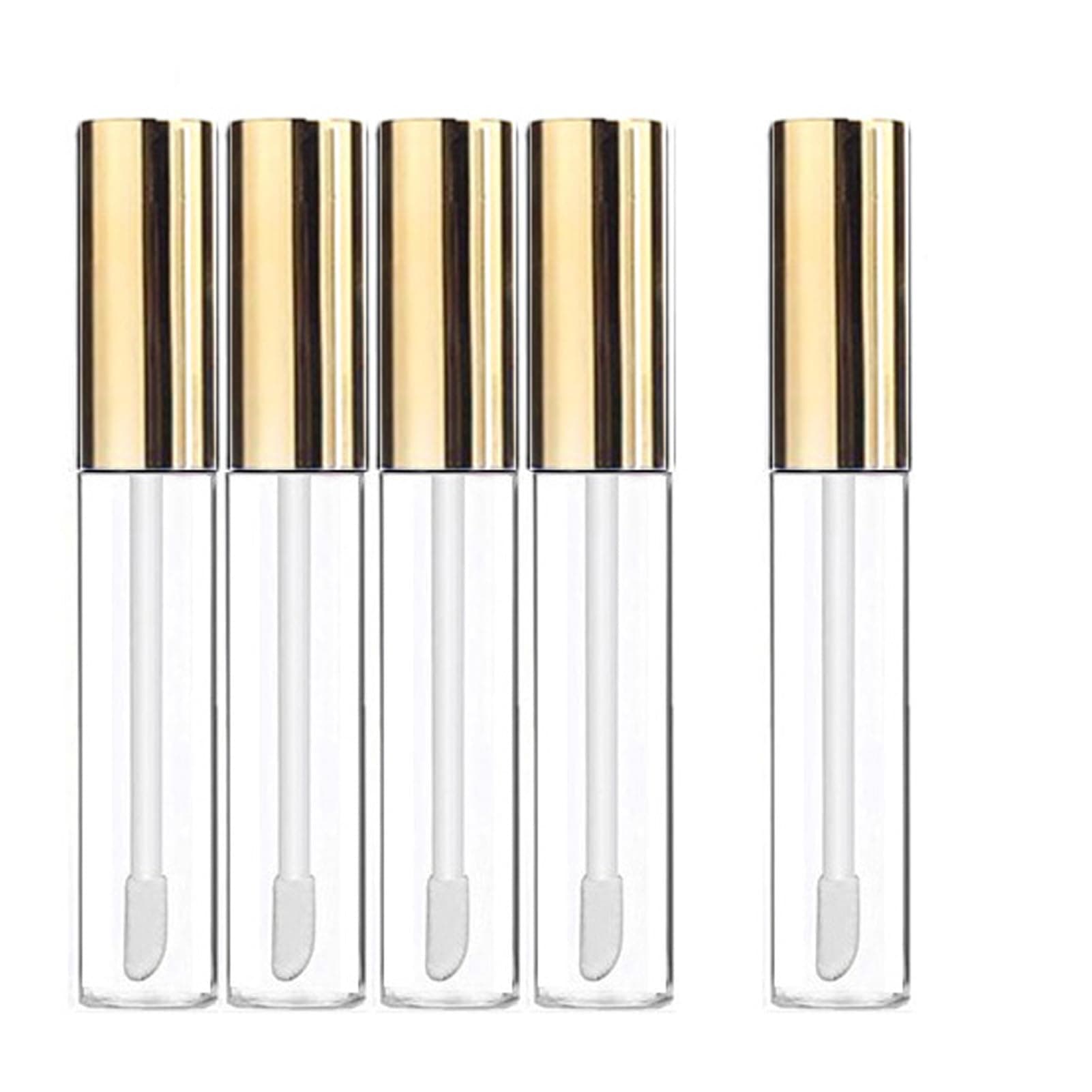 KEAIYYJ- Empty Lip Gloss Tubes with Wand, Lip Balm Containers Bottles, Gold 10ml 5 Pack