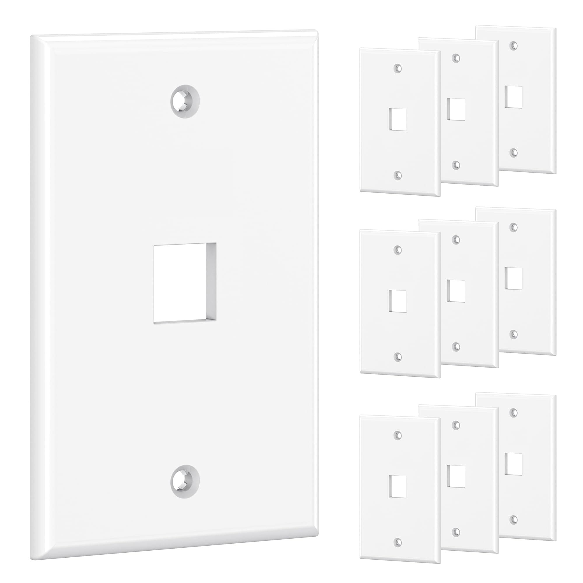 [UL Listed] Cable Matters 10-Pack Low Profile 1-Port Keystone Jack Wall Plate, RJ45 Wall Plate for Keystone Jacks in White