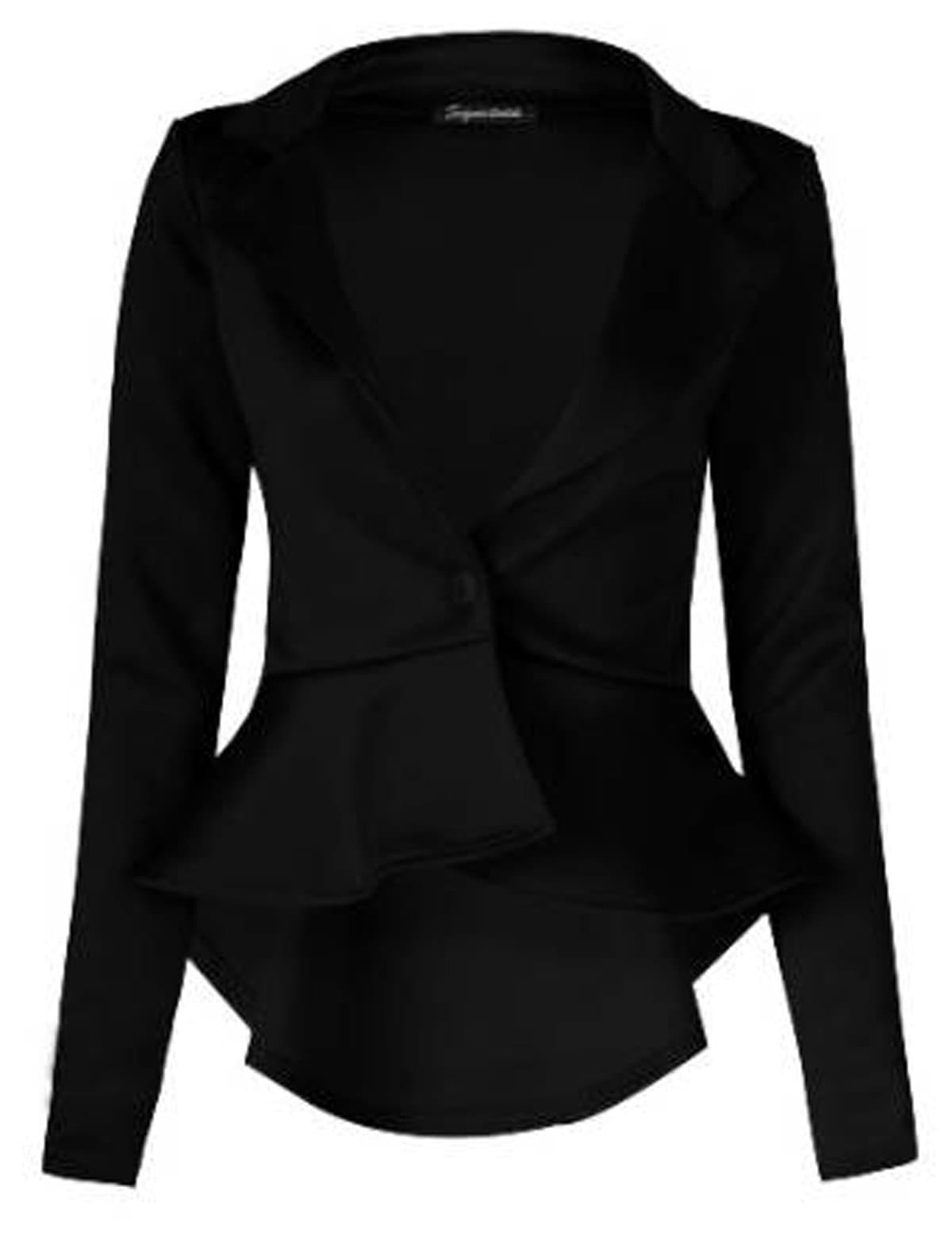 Womens Plain Crop 1 Button Peplum Frill Blazer Jacket Coat