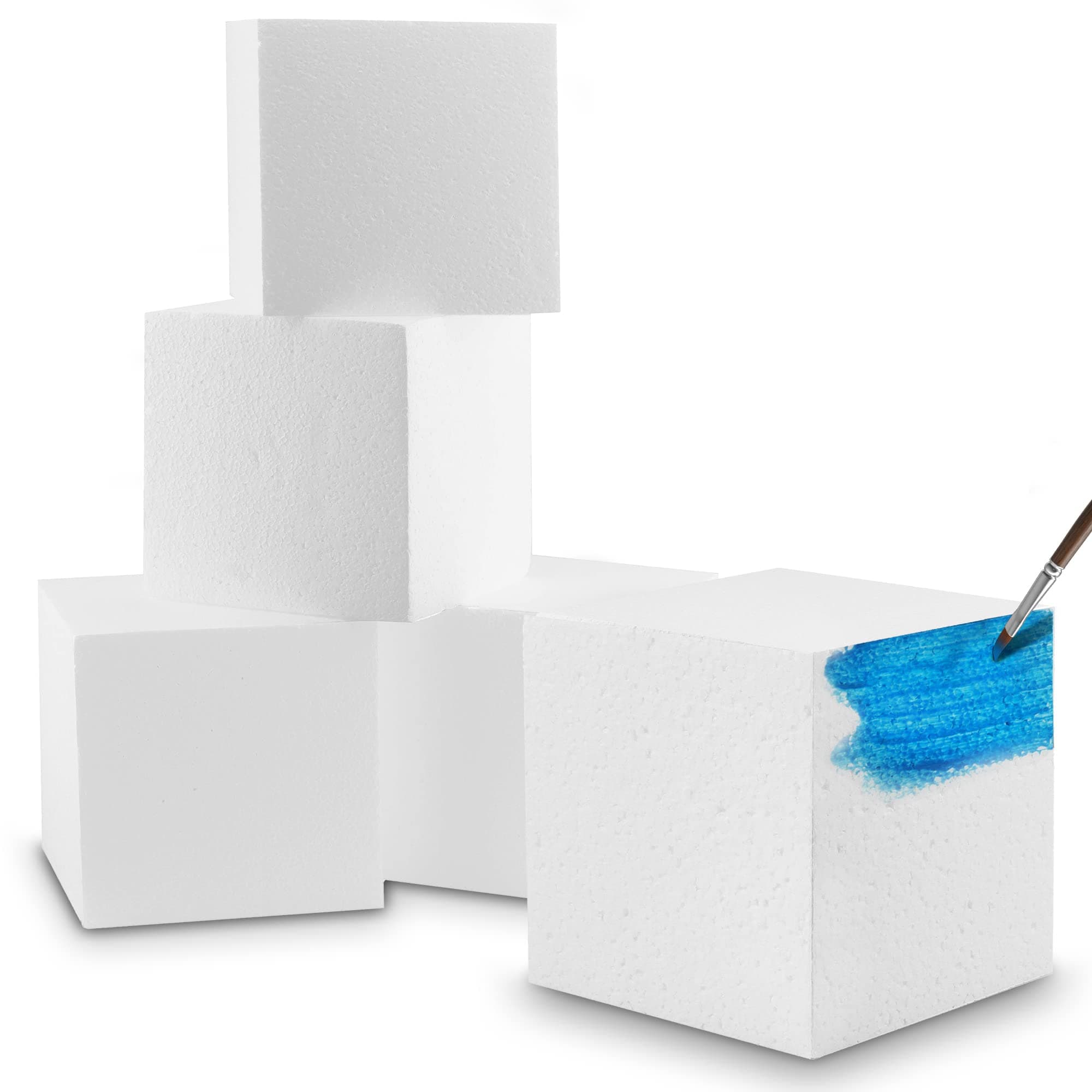 MT Products Hard Foam Blocks Non-Squishy Craft Cubes Polystyrene Brick- Pack of 4 (6x6x6in)