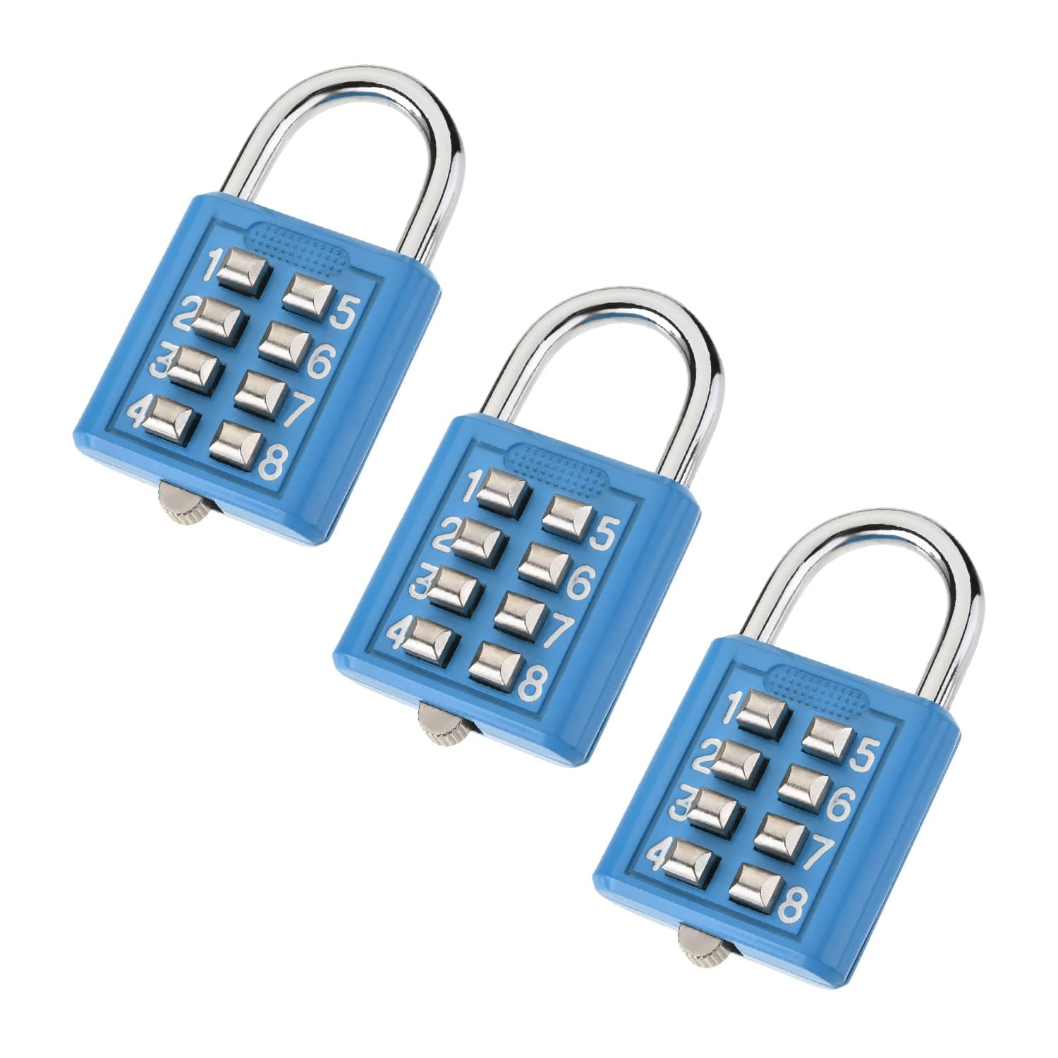 8 Digit Combination Padlock Push Button Lock for Suitcase Luggage Drawer Door Toolbox,Fixed Gym Cabinet Door Toolbox Padlock Gym Sports School and Employee Lock,Blue 3PCS