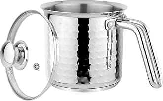Stainless Steel Milk Pot, 17Cm, 2.5L Capacity, Induction Compatible, Silver Hammered Finish, 2500Ml