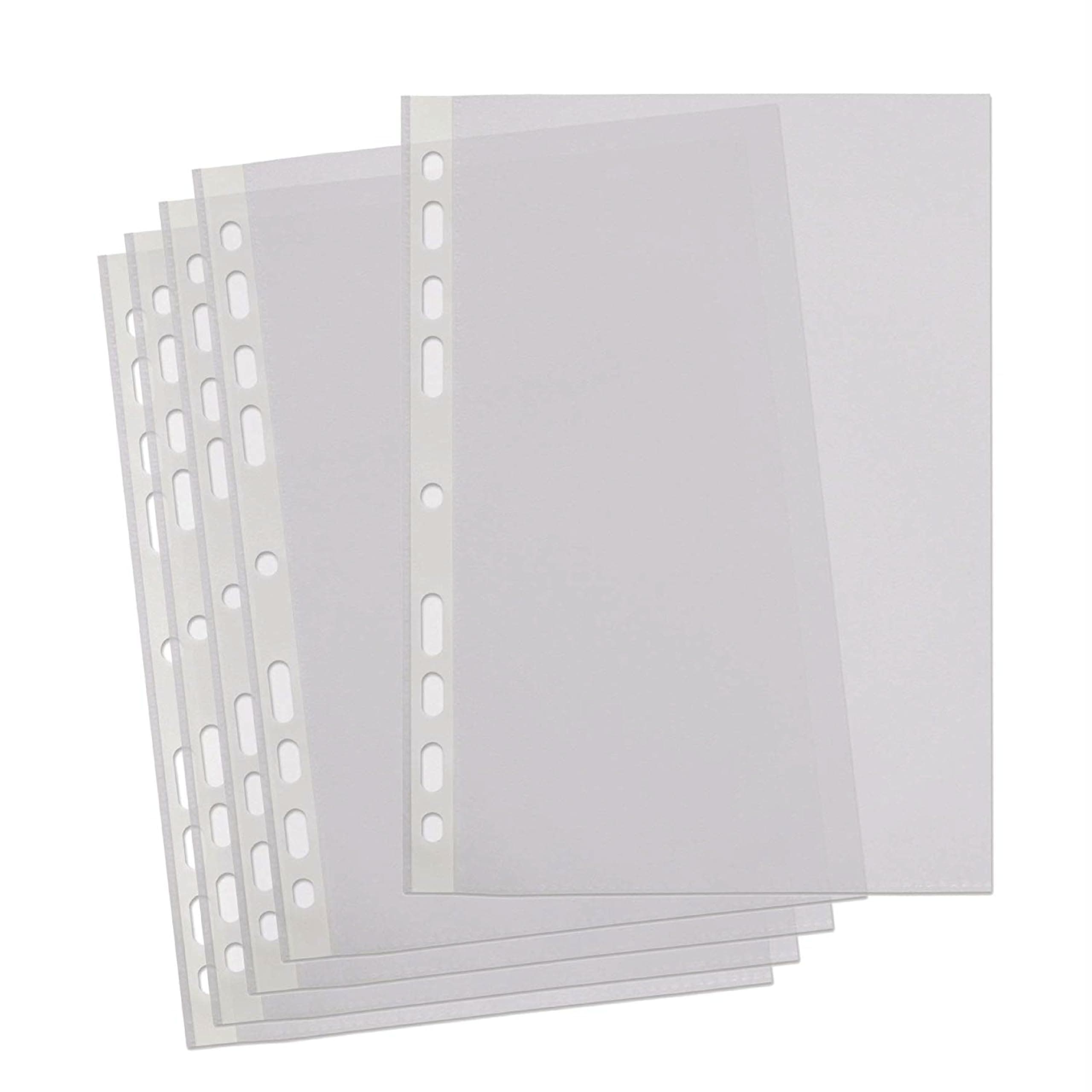 A4 Punched Pockets, 100 Clear Plastic Sleeves, Reinforced Multi-Punched Spine, 40 Microns for Durable Filing, Suitable for Ring Binders