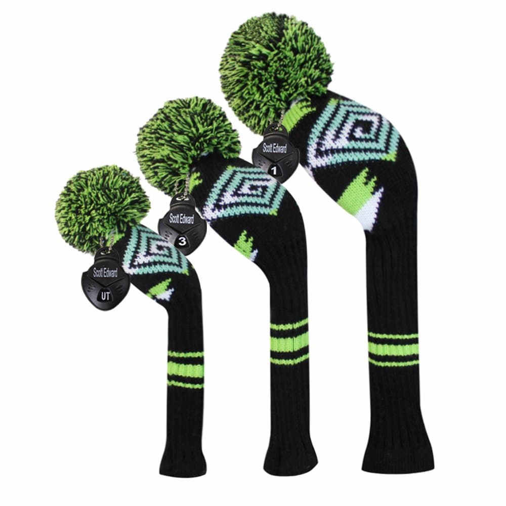 Scott Edward Green Blue Black White Abstractionism Pattern Golf Club Headcovers Set of 3 for Golf Woods