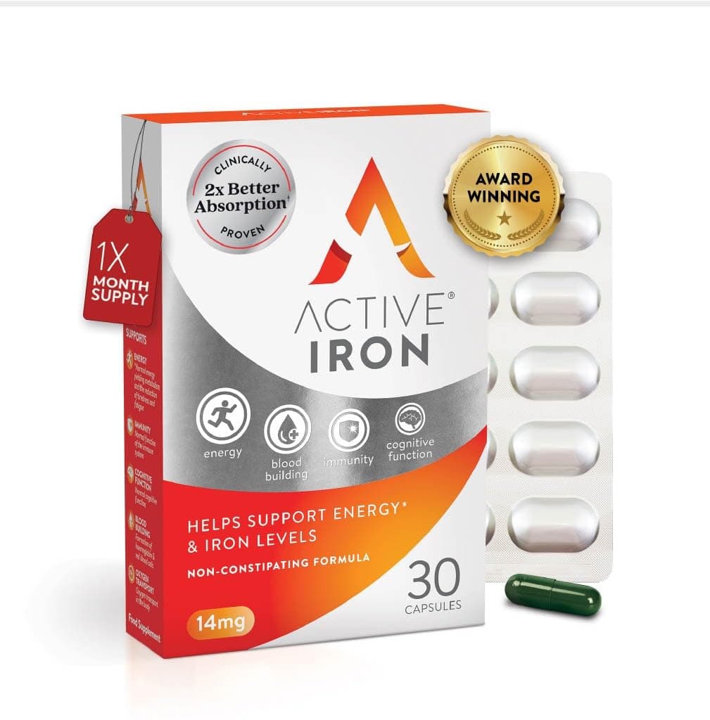 – Active Iron Supplement 14 mg – Helps Support Iron & Energy Levels – Gentle, Non-Constipating, Highly Absorbed – 30 Capsules, 1 Month Supply