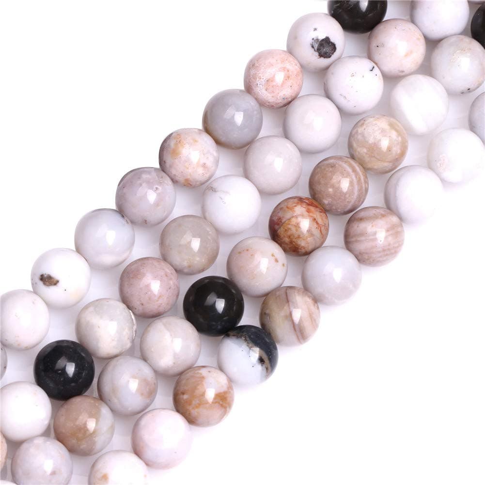 GEM-Inside Natural 10mm White Parral Dendritic Agate Round Gemstone Semi Precious Loose Beads for Jewellery Making 15''