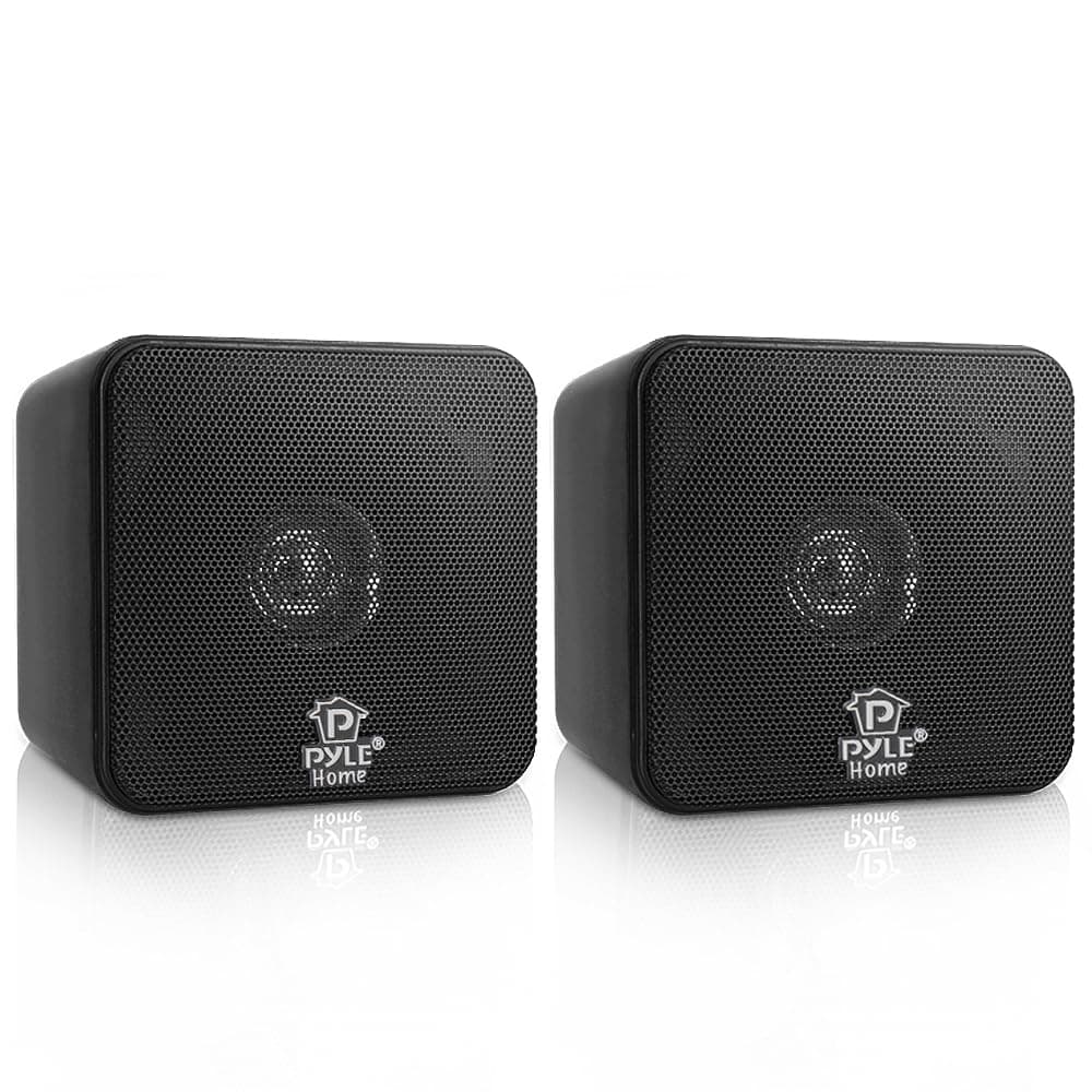 【Pyle Maximum 200W Mini Cube Full-Range Speaker (Pair) 4-Inch Bookshelf Speaker】Frequency Response: 80 Hz - 18 kHz Impedance: 8 Ohms Shielded Type Size: 4.8" x 4.8" x 5.2" Weight: 3.84 lbs Set of 2