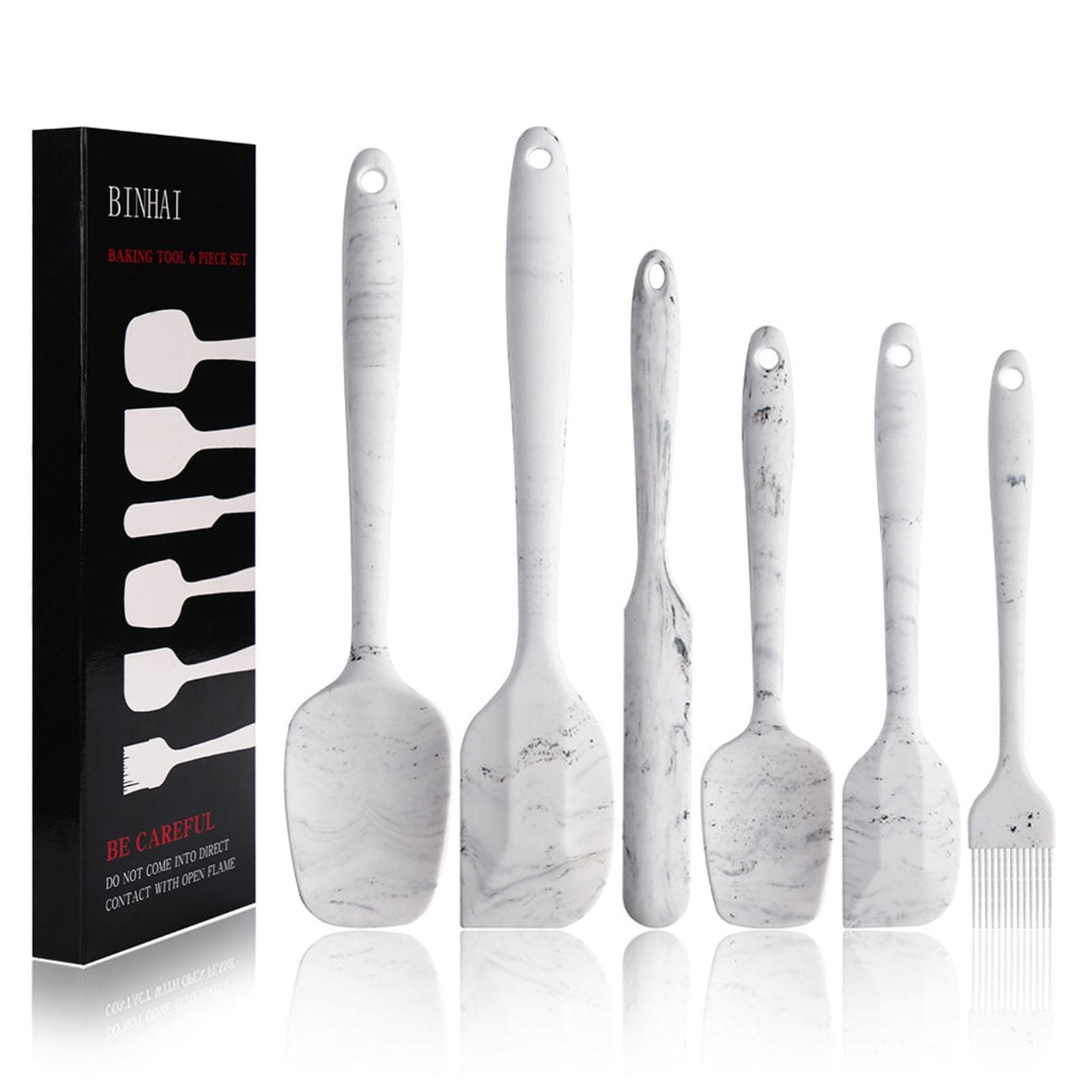 Silicone Spatula Set - Marble Pattern 6 Piece Non - Stick Rubber Spatula with Stainless Steel Core - Heat-Resistant Kitchen Utensils Set for Cooking, Baking and Mixing