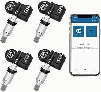 Universal TPMS Sensors Set of 4, 315/433MHz NFC Phone Programmable TPMS Sensor 100% Cloning No Need Programming Tool,OE-Level TPMS Sensors