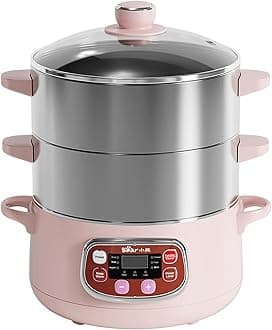 Bear Electric Multifunctional Food Steamer, One Touch Digital Steamer with Timer, Vegetable Steamer 2 Tiered Stackable Stainless Steel Baskets, Auto Shut-off & Anti-dry Protection, 1200W, 8.5Quart