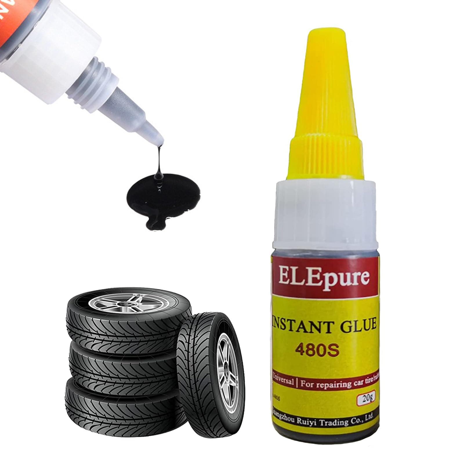 Black Tire Repair Glue Rubber Strong Adhesive Bonding for Sidewall Gash Dent Instant Super Glue for Off-Road Car Motorcycle Truck Tractor, 20g 0.7oz