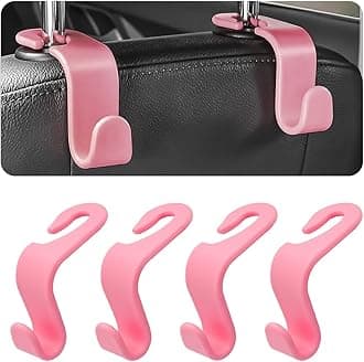 4PCS Car Back Seat Headrest Hooks, Rear Car Seat Storage Headrest Hanger Holder Hooks Organizer, Universal Auto Interior Accessories for Bag Purse Handbag Cloth Coats Grocery (Pink)