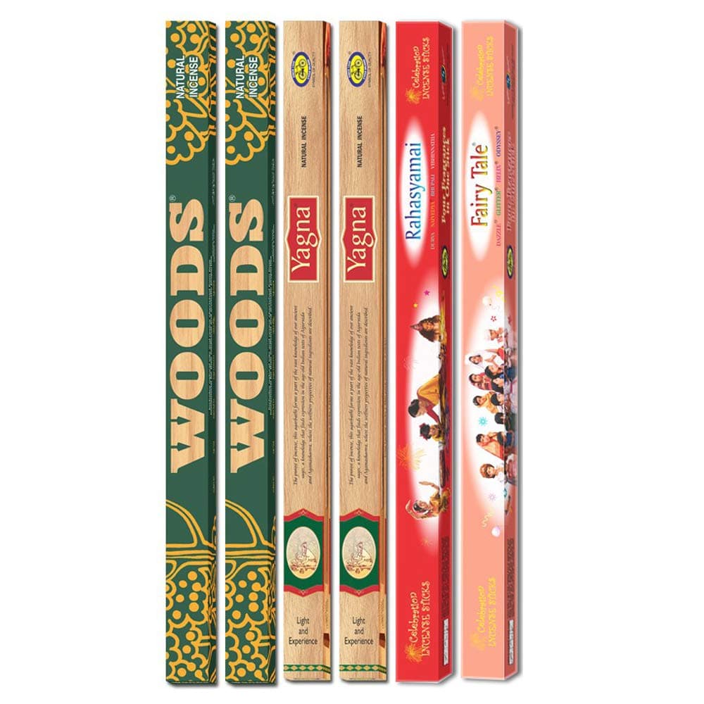 Cycle Pure Agarbathi Special Combo Pack - Yagna (2 Packs) - Woods (2 Packs) - Rahasyamai (1 Pack) - Fairy Tale (1 Pack) Incense Sticks - for Festive Gatherings, Outdoor Use, Special Rituals