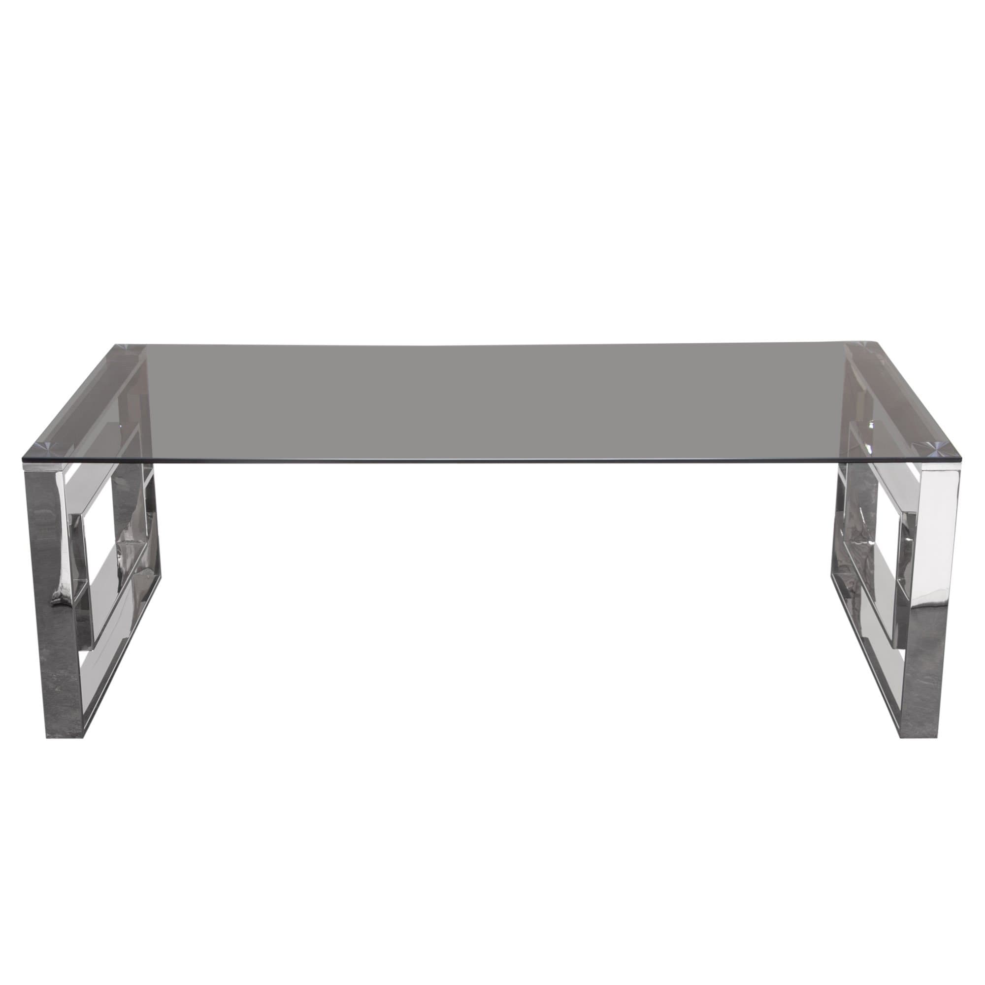 Diamond Furniture MUSECTSS Muse Rectangular Cocktail Table with Smoked Tempered Glass Top and Polished Stainless Steel Base