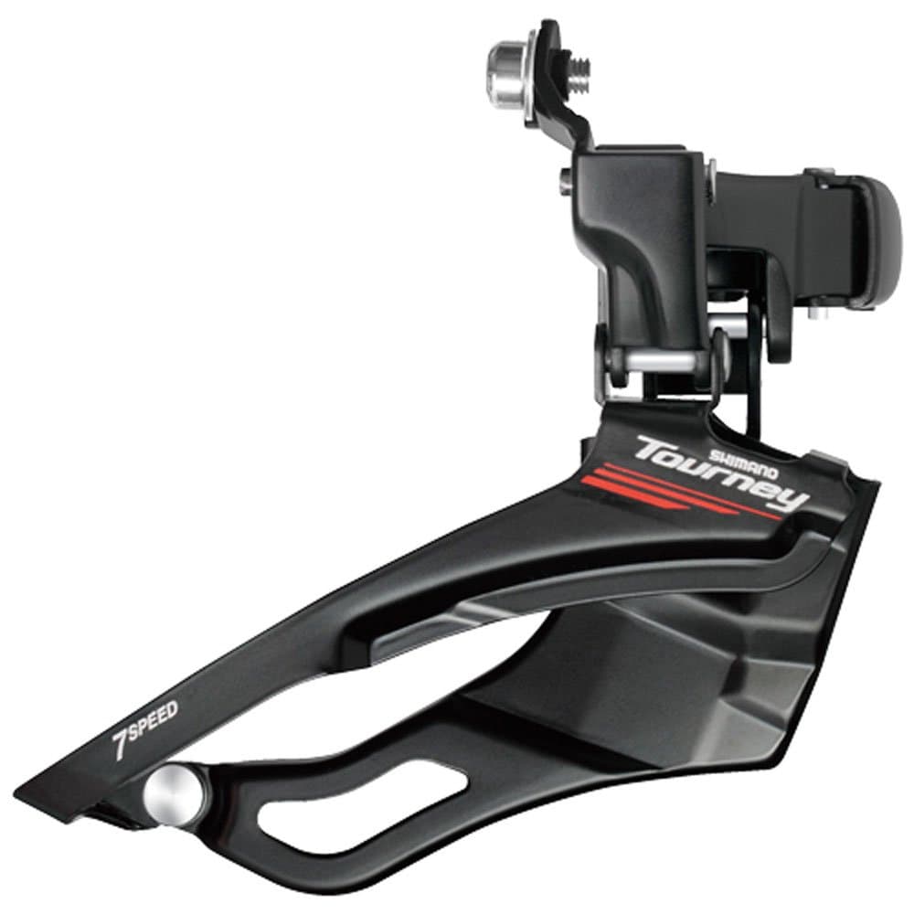 Tourney FDA073 Top Clamp Bottom Pull Front Derailleur – Black 7-8 Speed.