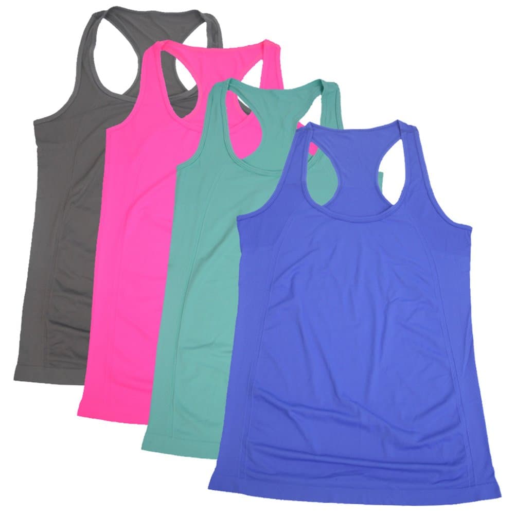 Semath Women's Stretchy Solid Color Essential Sleeveless Racerback Crop Tank Top, XXX-Large, 4 Pack/Light Blue/Gray/Royal Blue/Rosered