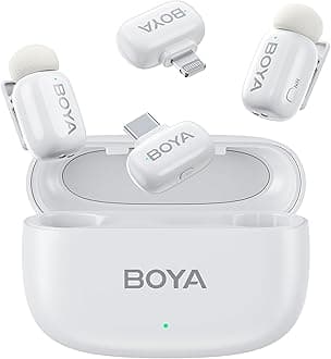 BOYA Mini Pin Microphone, Wireless, Compatible with iPhone 16, iPad and Android, Includes 2 Plugs & 2 Ultra Small Microphones, 30 Hours of Use, AI Voice Change, Noise Reduction, for Vlog, Distribution
