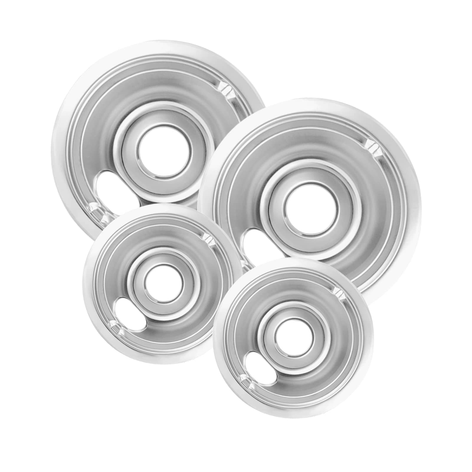 4-Piece Drip Pans Set - Compatible with GE Stoves - Chrome Finish Electric Stove Burner Drip Pans - 2 x 6inch, 2 x 8inch Stove Drip Pans - GE Stove Drip