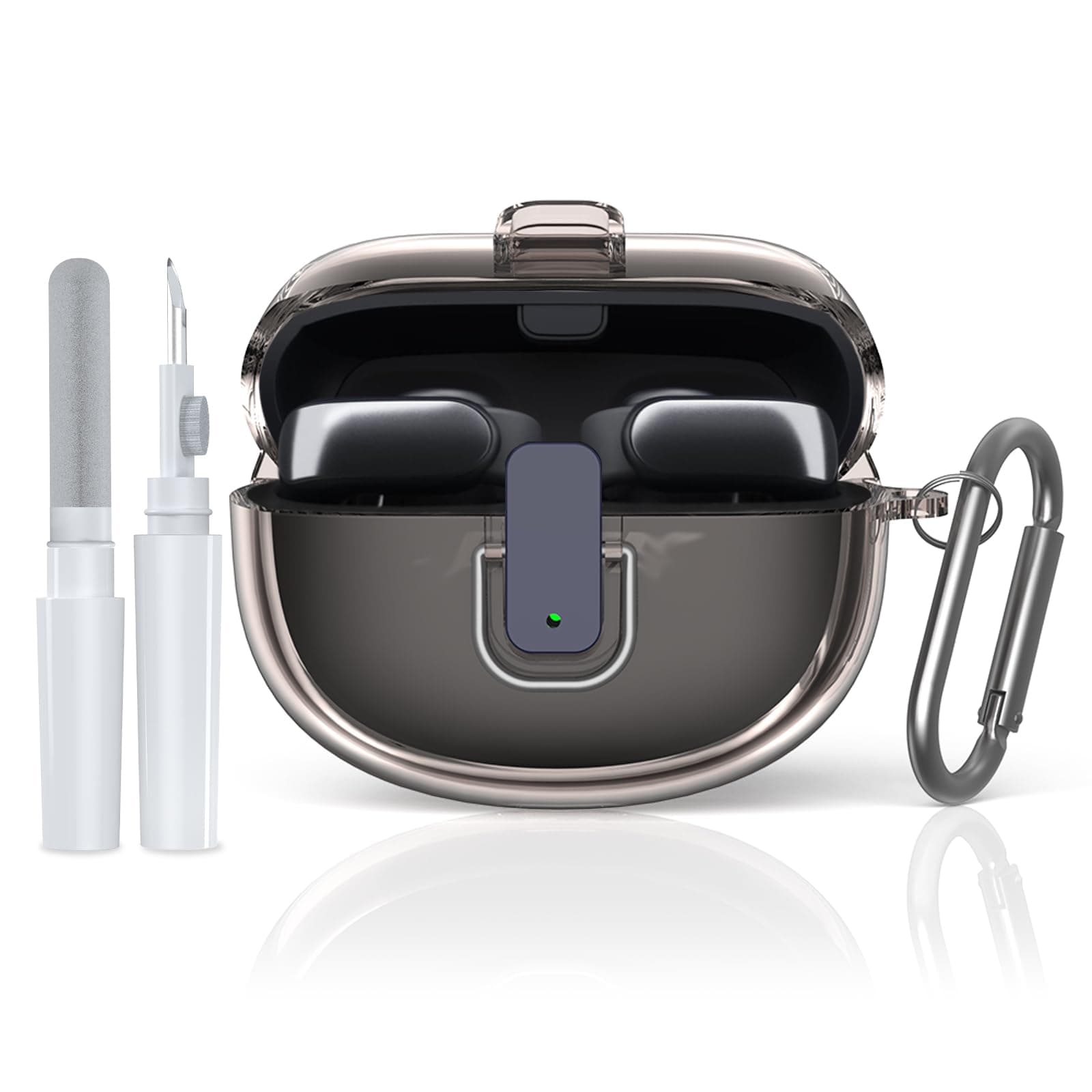 [Secure Lock] for Bose Ultra Open Earbuds Case(2024), TUDIOW Clear TPU Shockproof Protective Cover for Bose Open Ear Wireless Earbuds Accessories with Cleaning Kit & Keychain (Clear Grey)