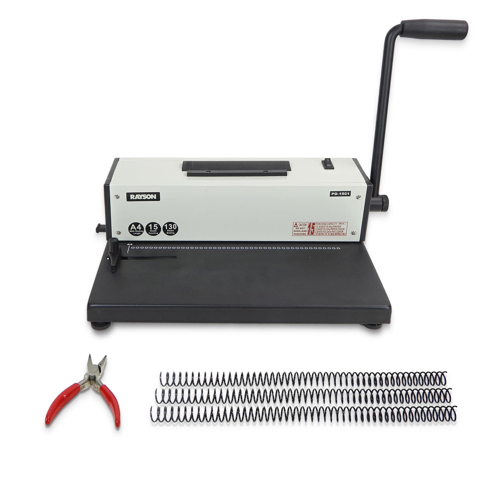 Binding Machine Electric Spiral Binder Machine with 46 Hole 15 Sheet Punching Capacity A4 A5 Silver Rayson PD-1501