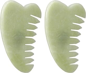 Geiserailie 2 Pieces Jade Combs Massage Stone Hair Gua Sha Scraping Scalp Comb Facial Massage Tool Multifunctional Handheld Head Tools Head Caring Therapy Mother's Day Gift(Heart Style)