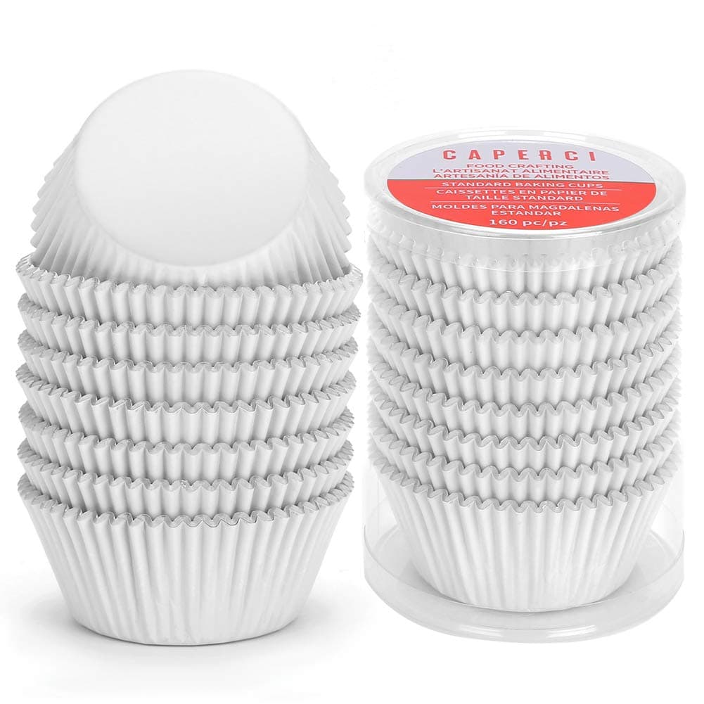 Caperci White Foil Cupcake Liners Standard Muffin Wrappers 150-Pack - Premium Greaseproof & Sturdy Cupcake Papers for Baking[Amazon-developed Certification] Compact by Design