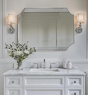 - ANDY STAR Brushed Nickel Mirror 30x40 Inch, Scalloped Bathroom Mirror, Silver Bathroom Mirror in Anti-Rust Stainless Steel Metal Thin Frame Deep 1’’, Large Wall-Mounted Mirror (Horizontal/Vertical)