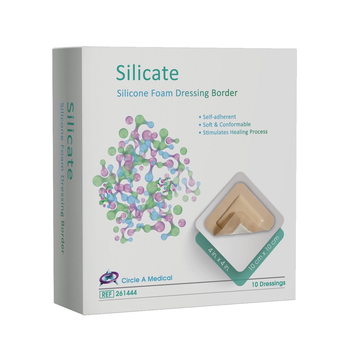 Silicate Silicone Foam Dressing Border (4" x 4", 10/Box) Breathable Soft & Super Absorbent, Waterproof Bandage, Wound Care, Abrasions and Lacerations Support Ulcers, Surgical Wounds