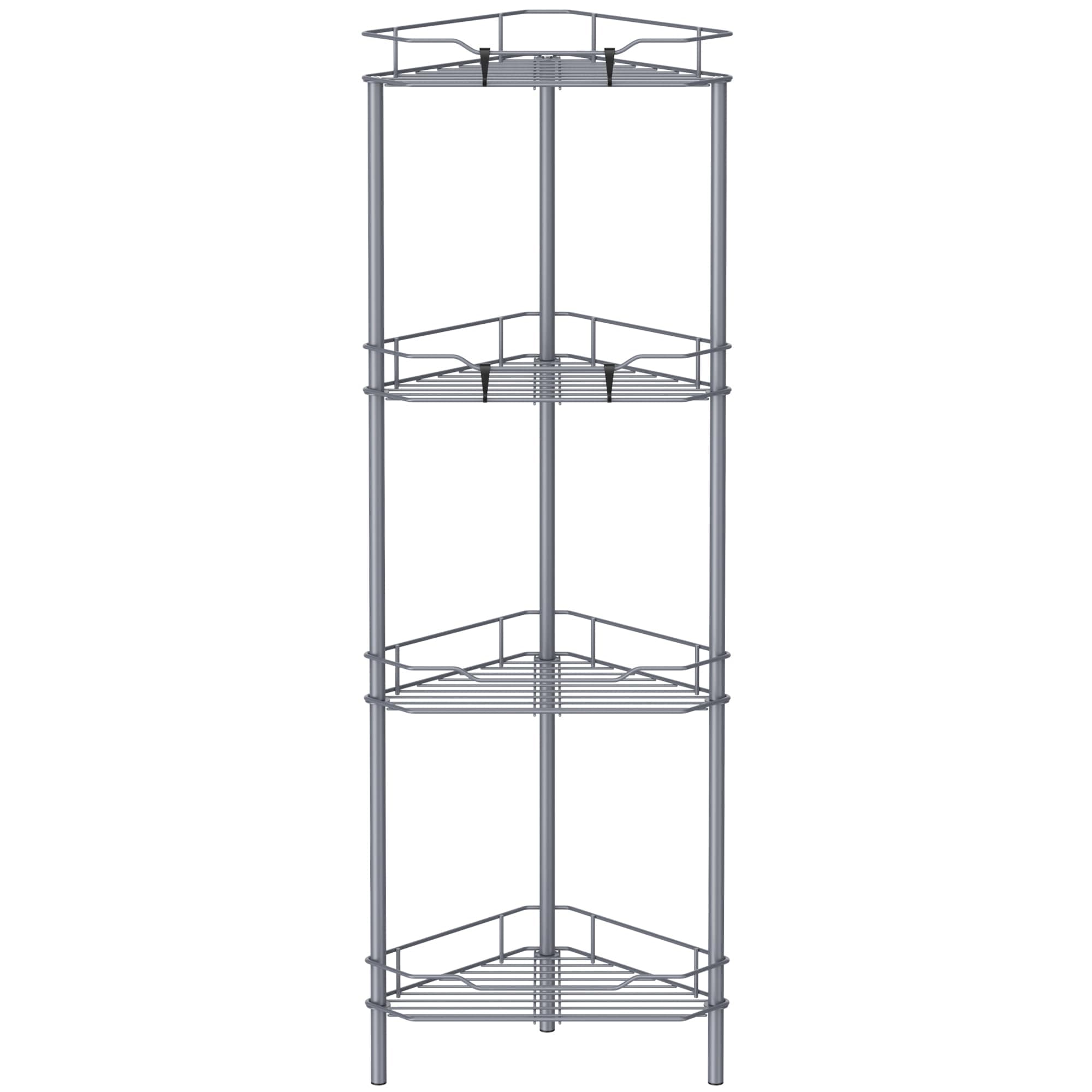 4 Tier Floor Standing Corner Shower Caddy Organizer Shelf with Hooks, Bathroom Shelves Stand Rack, Dark Gray
