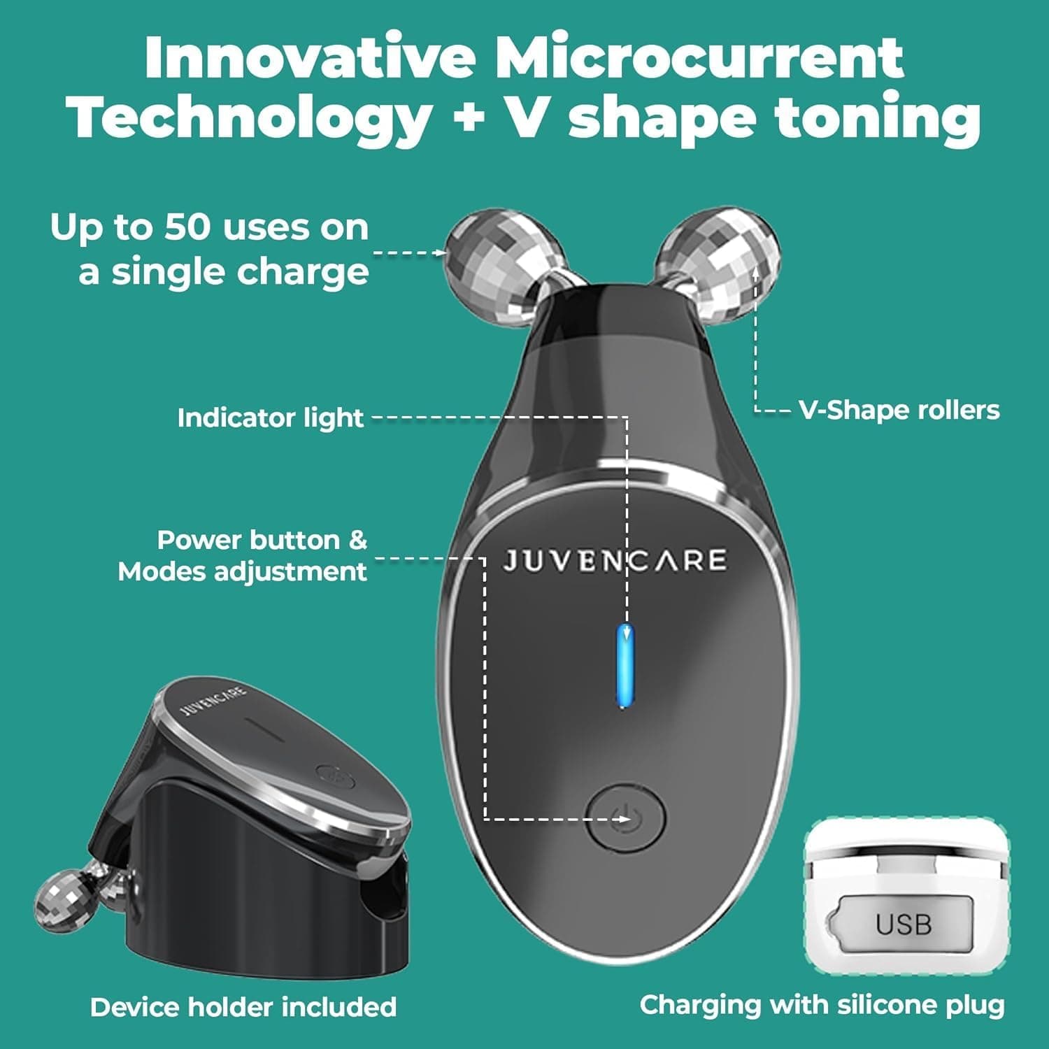 Microcurrent Facial Device- 6 in 1 Advanced Face Microcurrent Device- Microcurrent Facial Machine- Skin Care (Dark Grey)