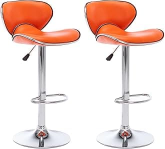 Vogue Furniture Direct PU Leather Adjustable Bar Stools, Modern Swivel Airlift Barstools with Back, Armless Counter Height Chairs for Kitchen Dining Pub Cafe Set of 2 (Orange)