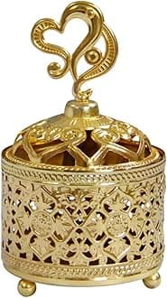 Minkissy Arabian Incense Burner Golden Metal Hollow Out Incense Holder Decorative Crystal Frankincense Resin Burner Desktop Censer Decor for Bakhoor Oud Incense Sticks