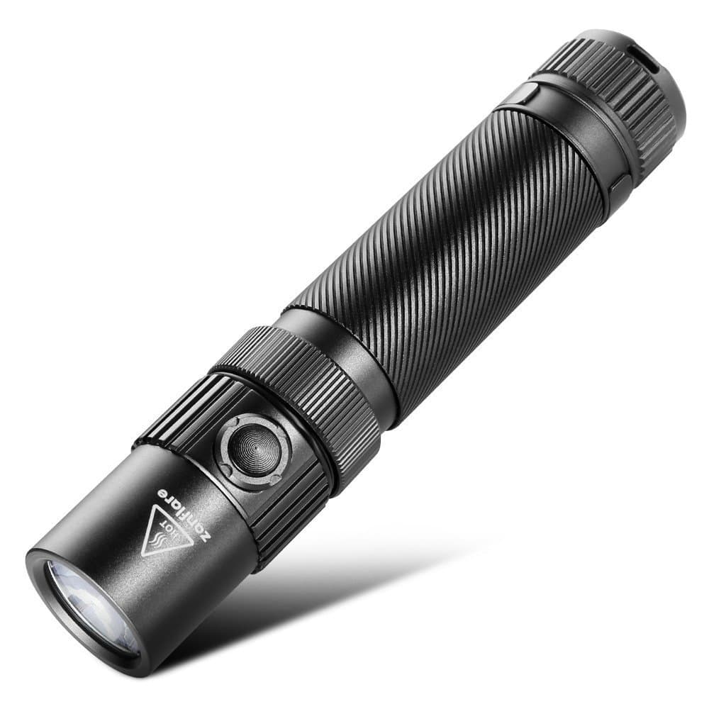 USB Rechargeable Tactical LED Flashlight Torch, Zanflare F1 Flashlight with 7 Light Modes, IP68 Waterproof, Cree XP-L V6 1240 Lumen Super Bright Torch with Safety Hammer, 18650 Battery Not Included