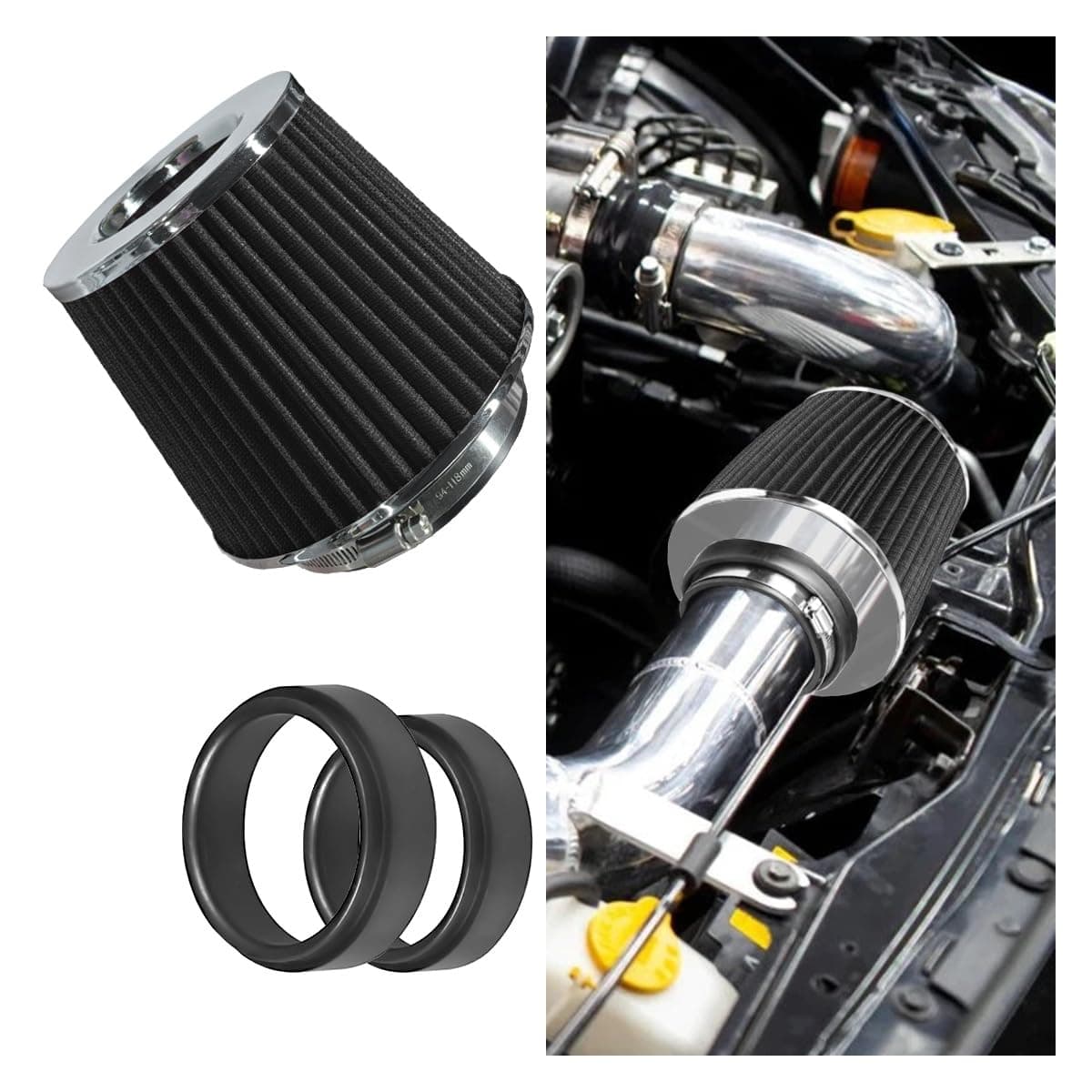 Universal Clamp-On Air Intake Filter, High Flow Closed-Top Cool Air Filter Cleaner, 76MM 89 MM 102MM Performance Round Tapered Cone Air Filters, Premium Washable Replacement Filter for Car Truck