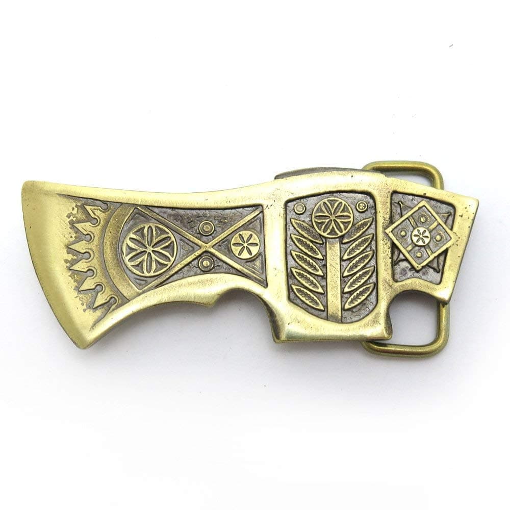 Ax belt buckle, Old Norse axe, Runic Medieval solid brass ax buckle