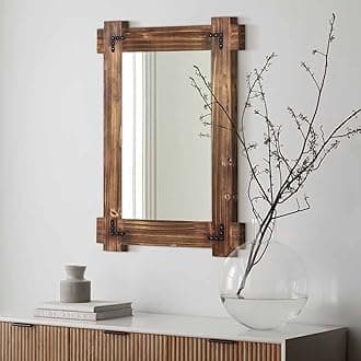 MeMoreCool 36x24 Farmhouse Rustic Wood Framed Bathroom Mirror, 24x36 Inch Wall Mounted Vanity Mirror for Bathroom Bedroom Entryway Living Room