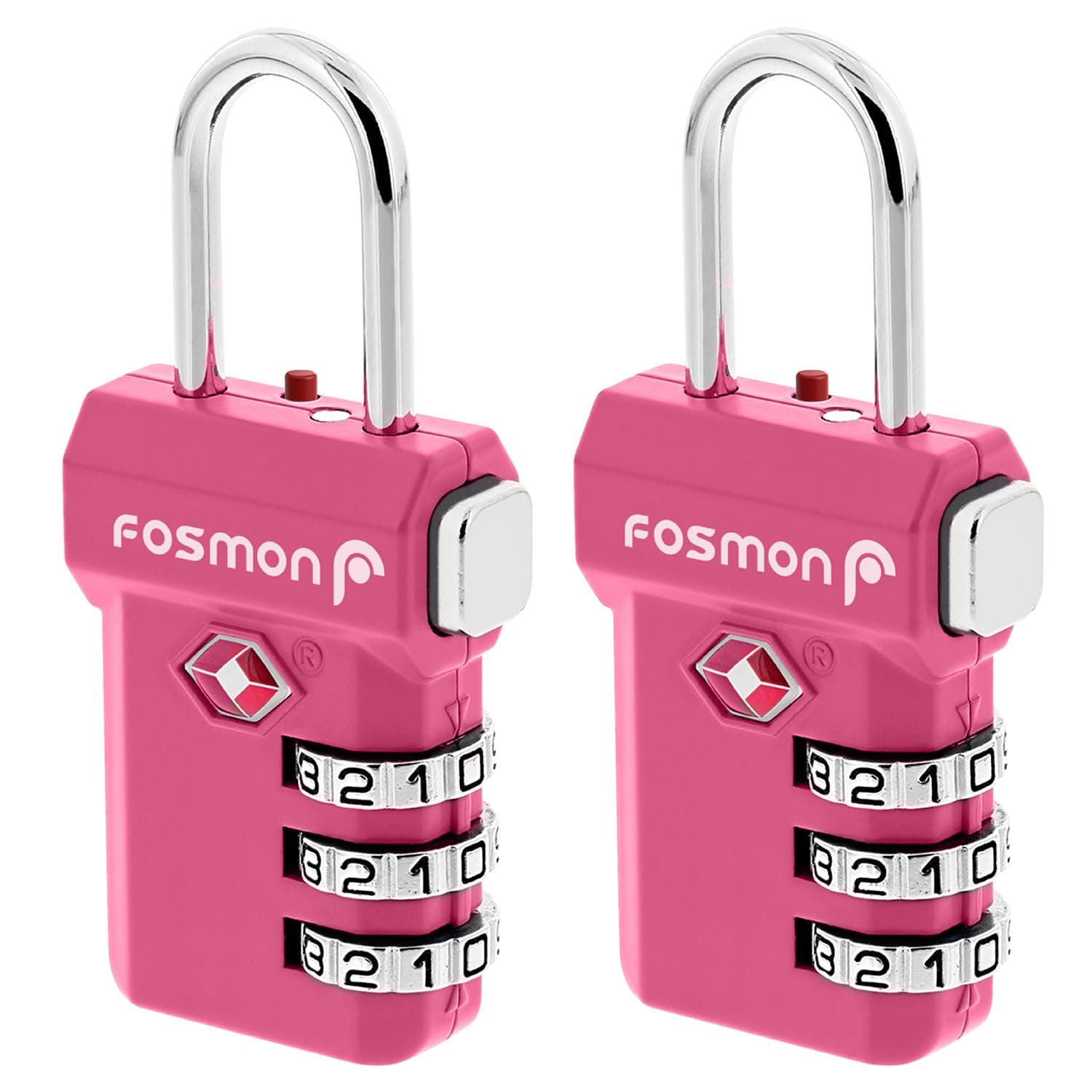 Fosmon TSA Accepted Luggage Locks, (2 Pack) Open Alert Indicator 3 Digit Combination Padlock Codes with Alloy Body and Release Button for Travel Bag, Suit Case & Luggage - Pink