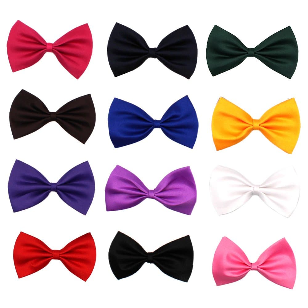 Glittermall Solid Color Adjustable Boys Kids Bow Tie Collection - 12 Mixed Color/12pcs