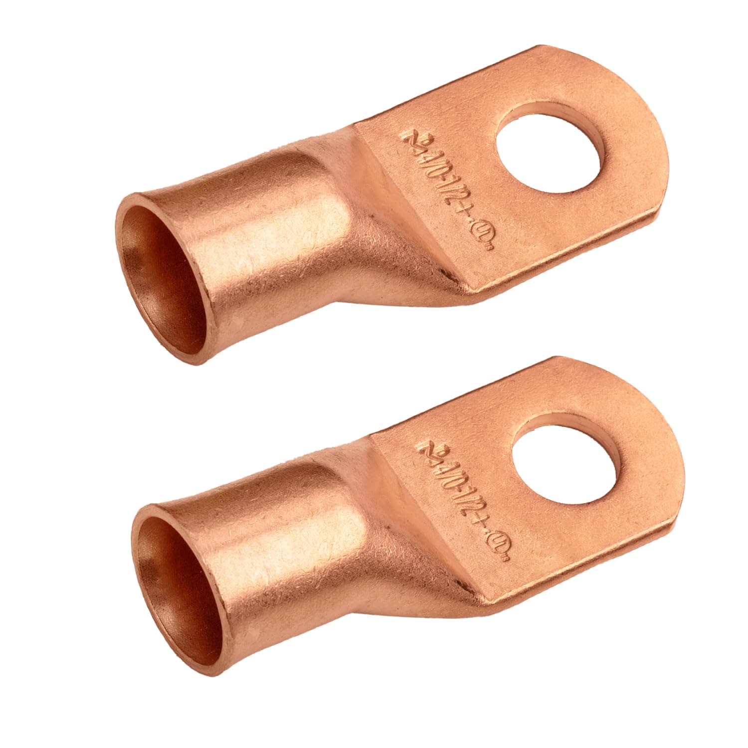 SELTERM 2pcs 4/0 AWG (XL) 1/2" Stud Copper Wire Lugs, Ring Terminals, Battery Cable Ends, 0000 Gauge Ring Terminal Connectors, UL Heavy Duty Bare Copper Eyelets