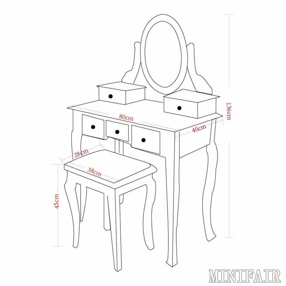 Tedamegaeu Vintage White Dressing Table with Mirror and Stool Make-up Dresser Set And Stool
