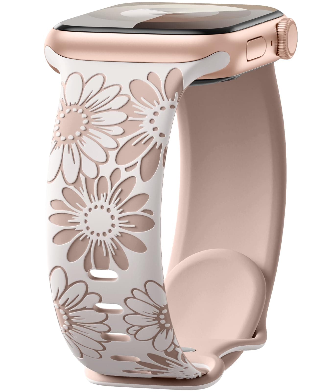 Upeak Floral Engraved Strap Compatible with Apple Watch Strap 41mm 40mm 38mm for Women, Two-Tone Flower Soft Silicone Sport Band for iWatch Strap/ Apple Watch Band Series 9 8 7 6 5 4 3 2 1 SE