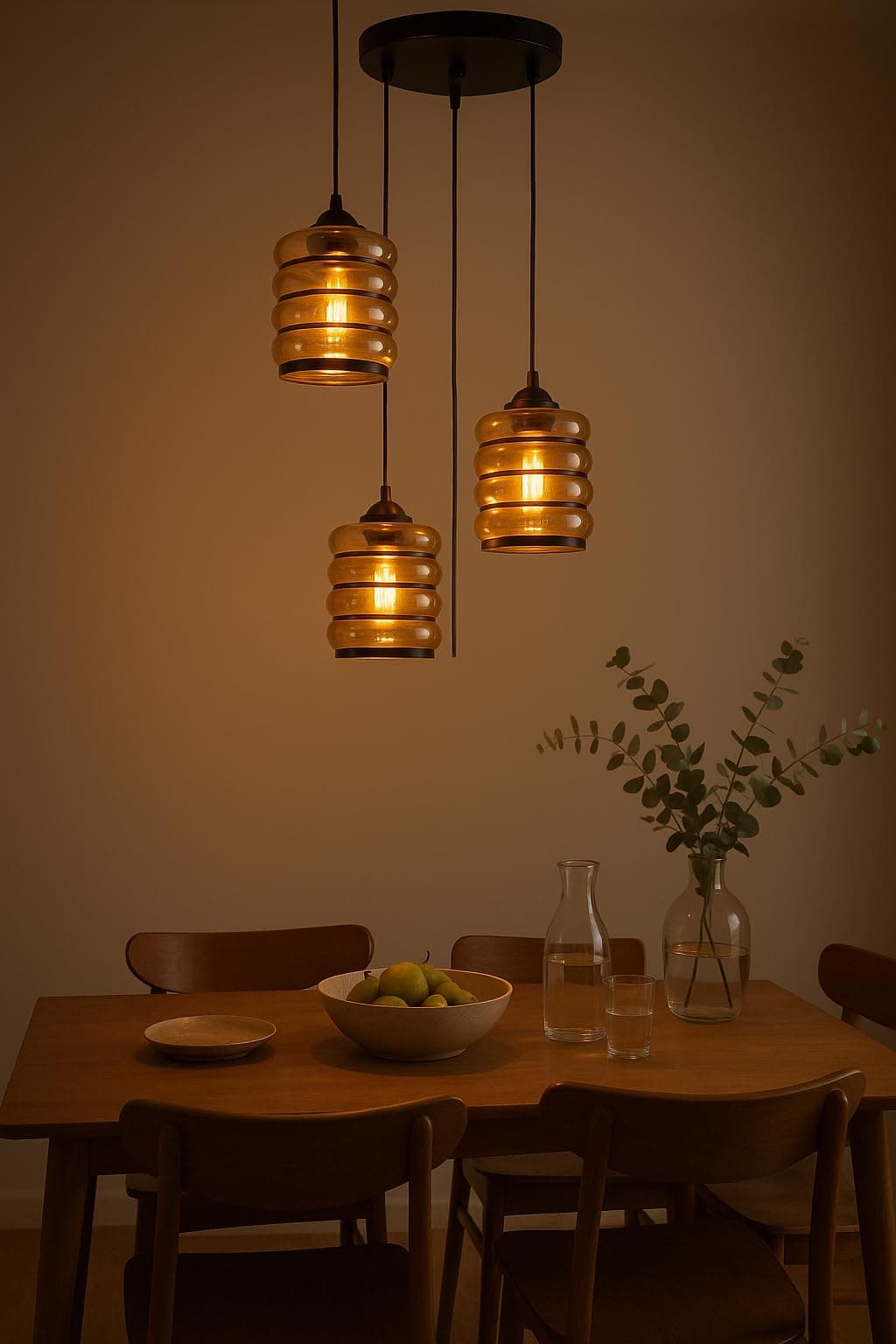 TRIPPING 3Light Adjustable Up and Down Chandelier Classic Ceiling Hanging Pendant Light with E27 4W x 3 LED Warm White Filament Bulbs, Lustar Black Lining Glass