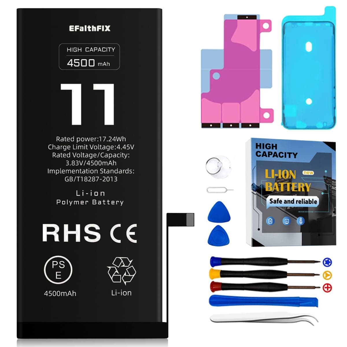 4500mAh Upgraded Replacement Battery Compatible with iPhone 11, High Capacity New 0 Cycle A+ Battery Replacement for iPhone 11, for Model A2111, A2223, A2221 with Complete Repair Tool Kit