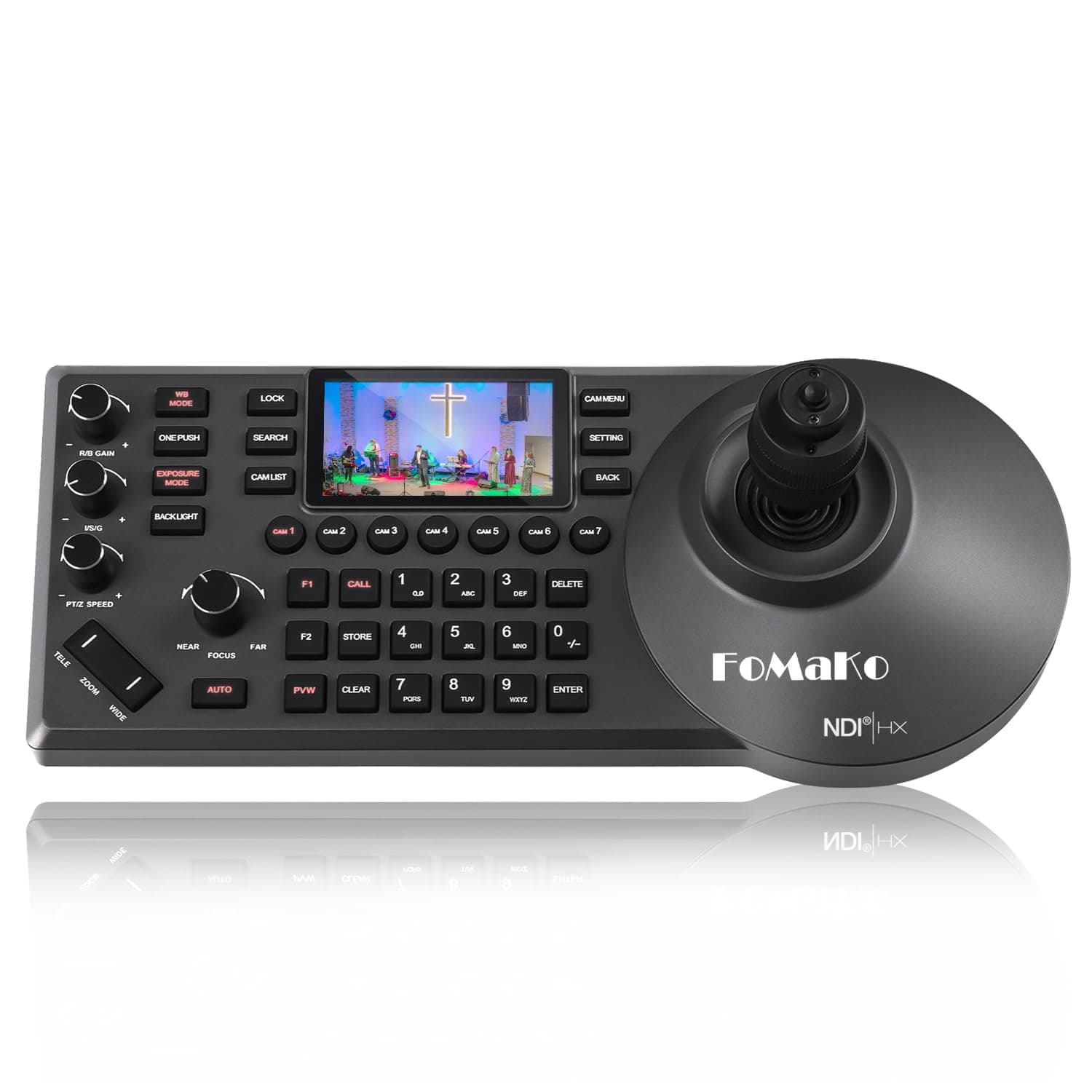 NDI PTZ Controller, PoE, LCD Screen Preview, 4D Joystick NDI PTZ Camera Controller for Church Live Service Education (NDI License Included) (KC608 Pro) Black Color