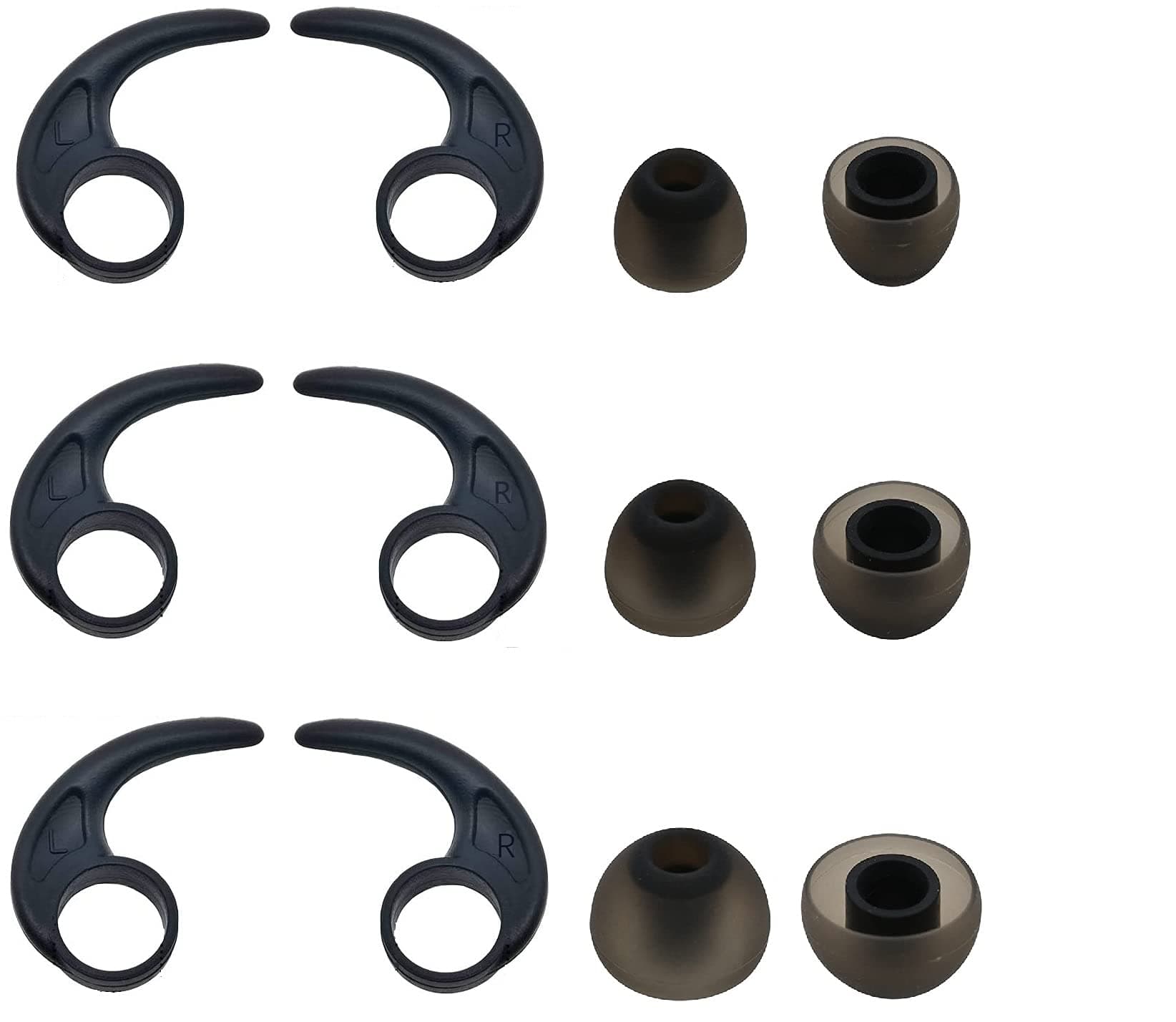 Replacement for Jay Bird x4 x3 x2 Ear Tips Ear Hooks Ear Fins Wing Tips 12 PCS Accessories, Silicone EarHooks Earbuds Tips Eargels Eartips Compatible with Jay Bird X2 X3 X4 S/M/L Black (Jbird)